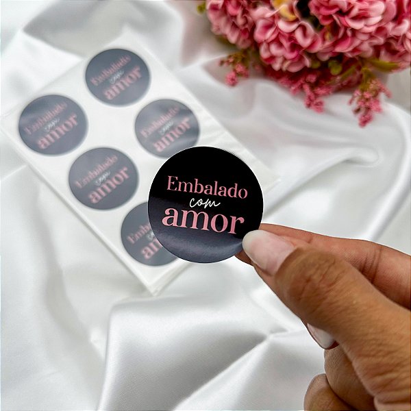 25un Adesivo "Embalado com Amor" Preto