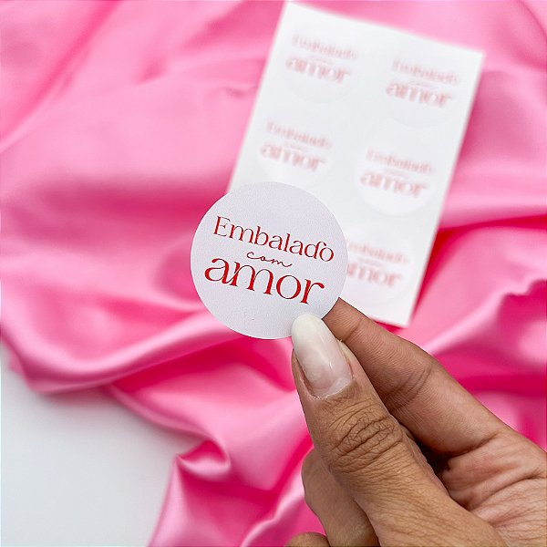 25un Adesivo "Embalado com Amor" Rosa