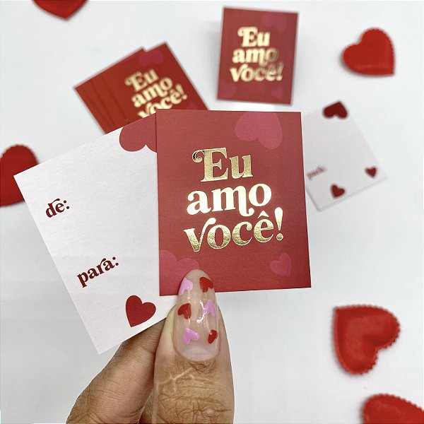 10un Mini Cartão Hot Stamping "Eu Amo Você" Vermelho