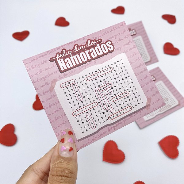 Postal  "Caça Palavras"  Rosa - Dia dos Namorados