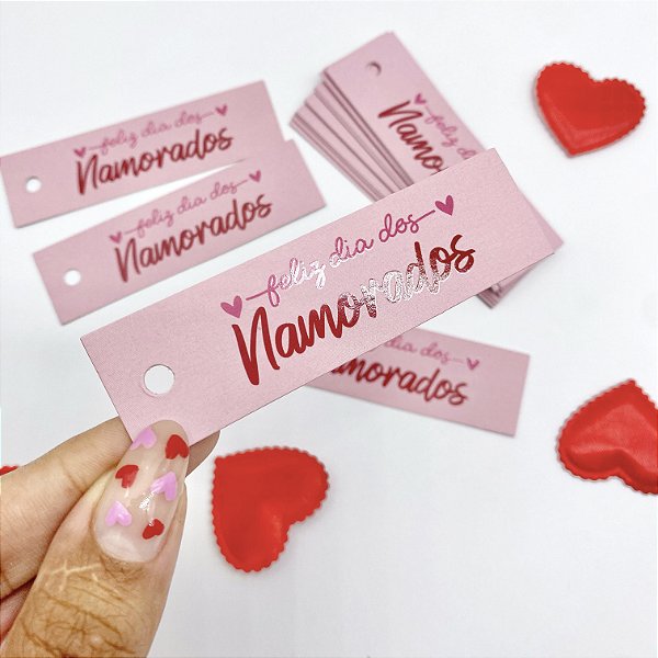 Tag Palito "Feliz Dia dos Namorados" Rosa - Coleção Dia dos Namorados