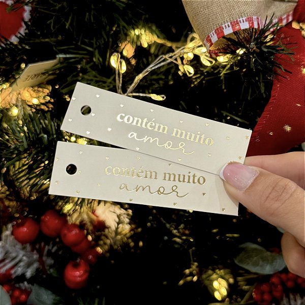 Tag Palito Hot Stamping "Contém Muito Amor"
