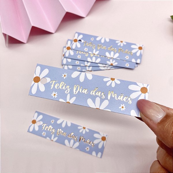 Tag Palito Hot Stamping "Feliz Dia das Mães" Azul - Coleção Dia das Mães