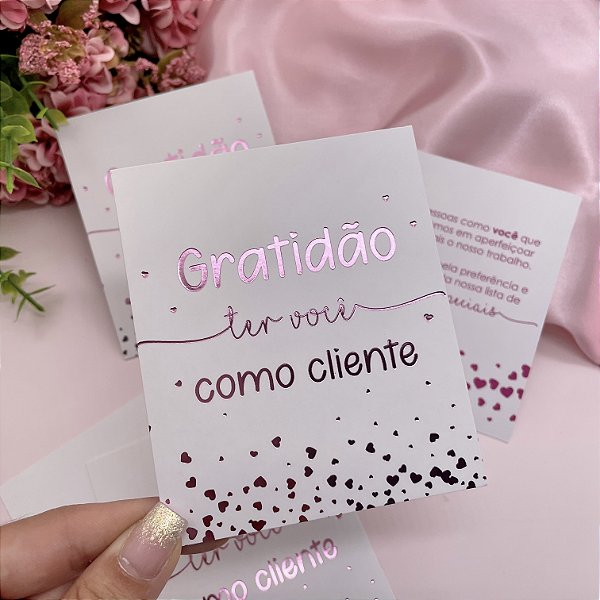 Postal de Agradecimento Gratidão Hot Stamping Rosa
