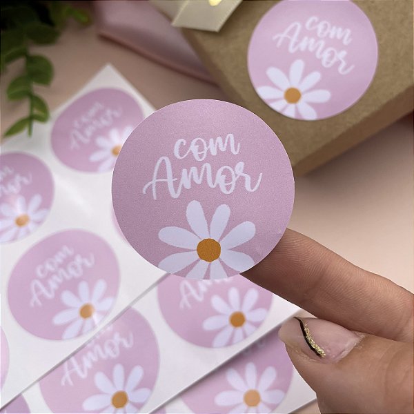 Adesivo "Com Amor" Rosa - Coleção Dia das Mães
