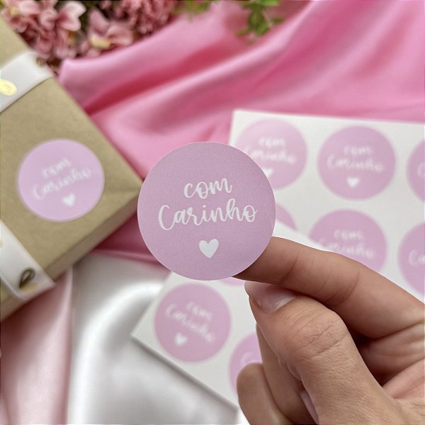 Adesivo "Com Carinho" Rosa - Coleção Dia das Mães