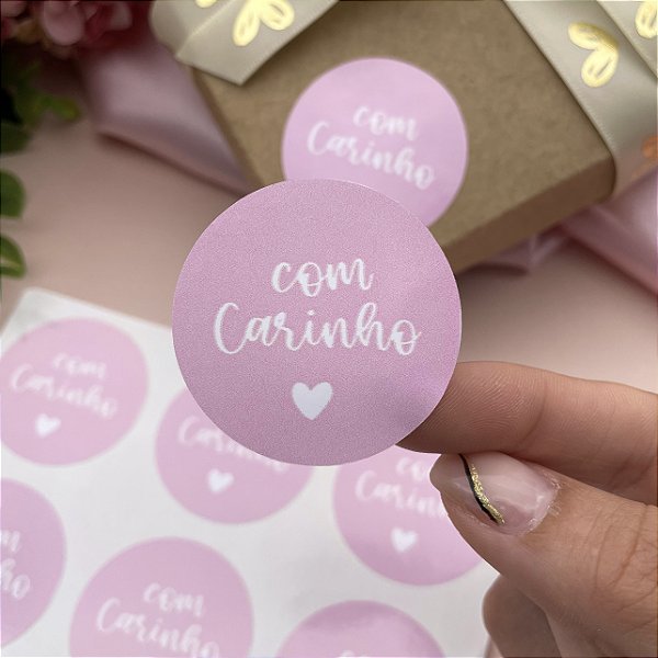 Adesivo "Com Carinho" Rosa - Coleção Dia das Mães