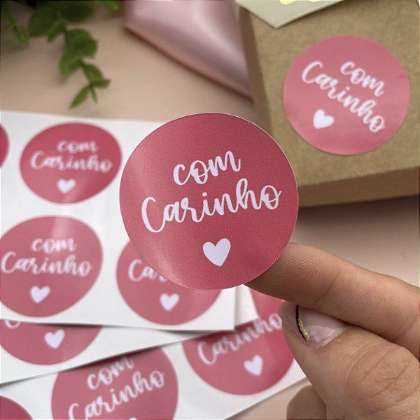 Adesivo "Com Carinho" Rosa