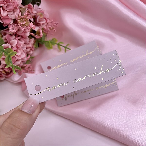 Tag Palito Hot Stamping "Com Carinho" Rosa