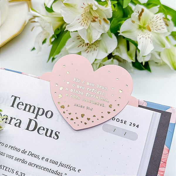 Marcador de Página Coração Hot Stamping "Meu Deus" Nude - Coleção Bíblica