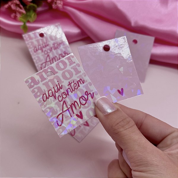 Mini Tag Holográfica "Aqui Contém Amor"