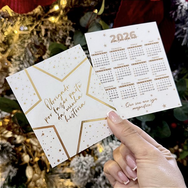 Postal Calendário 2026 "Estrelas" Hot Stamping - Coleção Natal