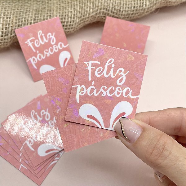 Mini Cartão Holográfico "Feliz Páscoa" - Coleção Páscoa