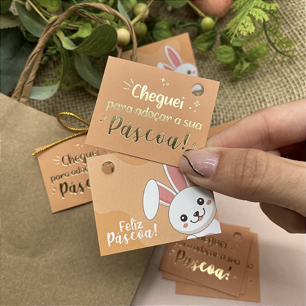 Mini Tag Hot Stamping "Cheguei para adoçar" - Coleção Páscoa