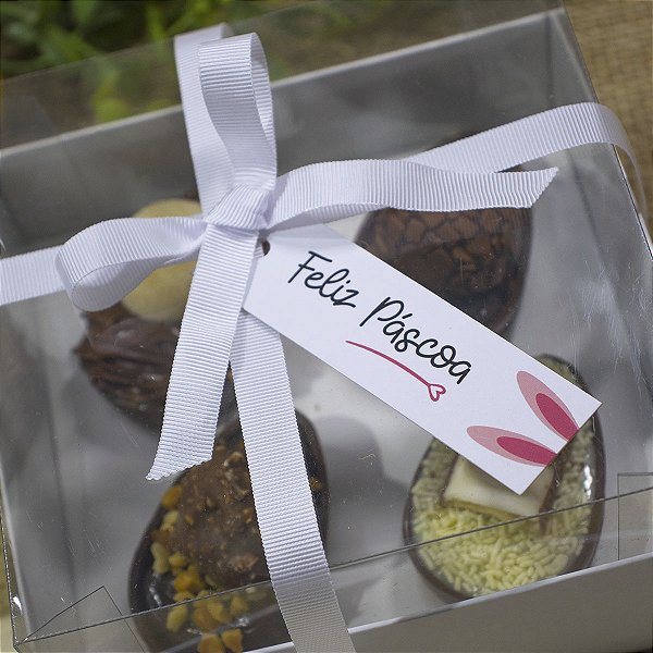 Tag Palito Branco "Feliz Páscoa" Verniz Localizado - Coleção Páscoa