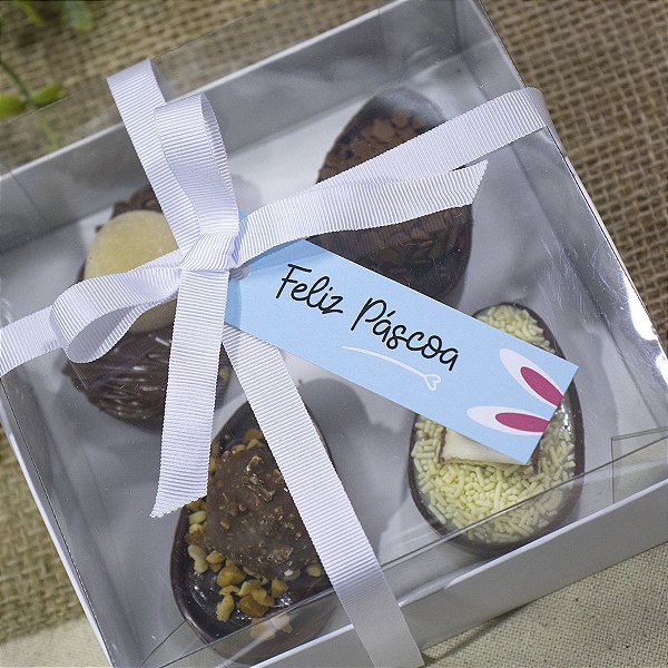 Tag Palito Azul "Feliz Páscoa" Verniz Localizado - Coleção Páscoa