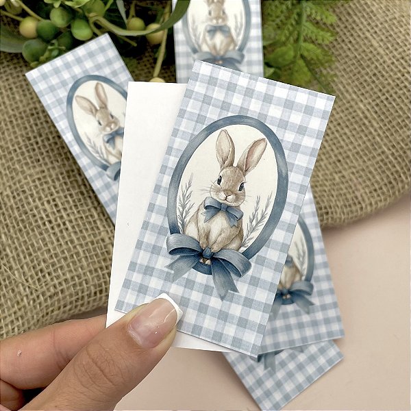 Cartão Coelho Listras Azul - Coleção Páscoa