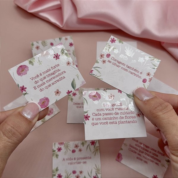 20un Mini Cartão Floral Frases - Coleção Outubro Rosa