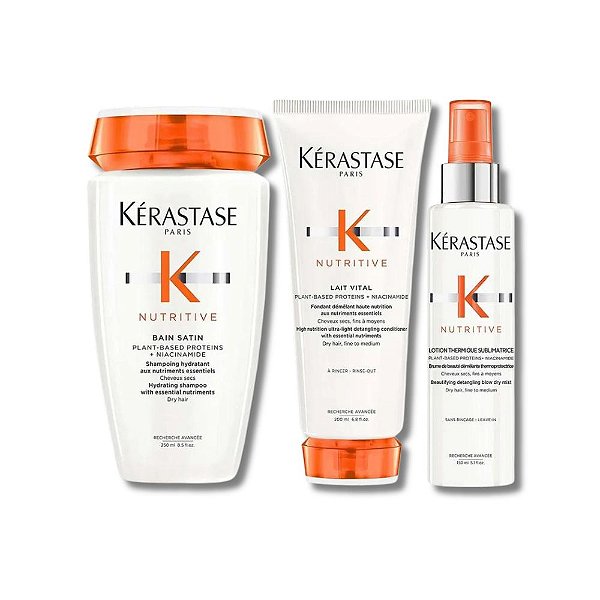 Kit Kérastas Nutritive Shampoo Bain Satin + Condicionador Lait Vital + Protetor Térmico Lotion Sublimatrice