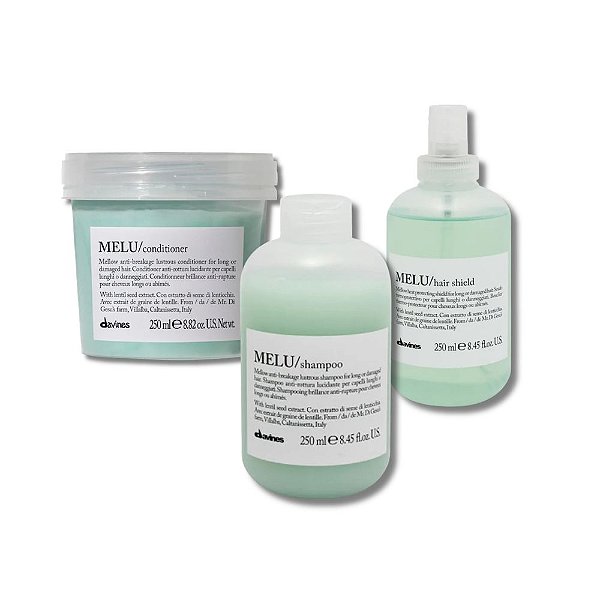 Kit Davines Essential Haircare Melu – Shampoo, Condicionador e Hair Shield - Cabelos Longos