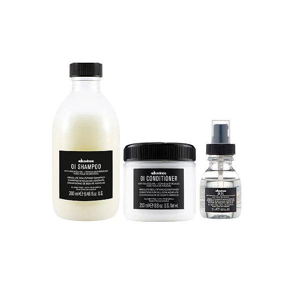 Kit Davines OI – Shampoo 280ml + Condicionador 250ml + Óleo Finalizador 50ml