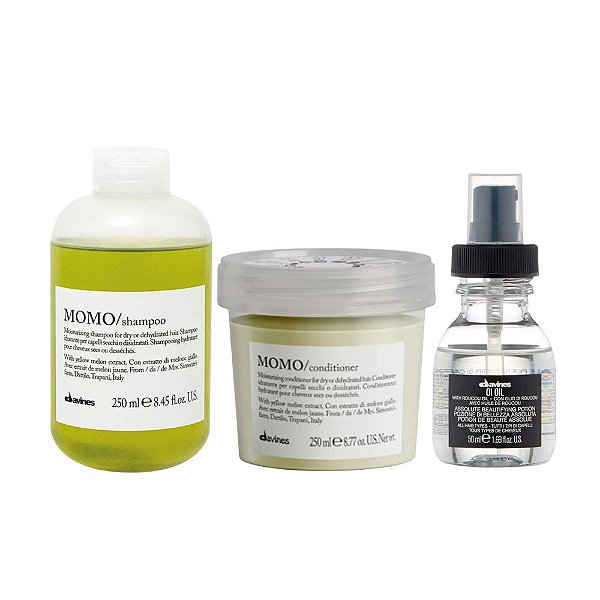 Kit Davines Momo e OI – Momo Shampoo 250ml + Momo Condicionador 250ml + OI Oil 50ml
