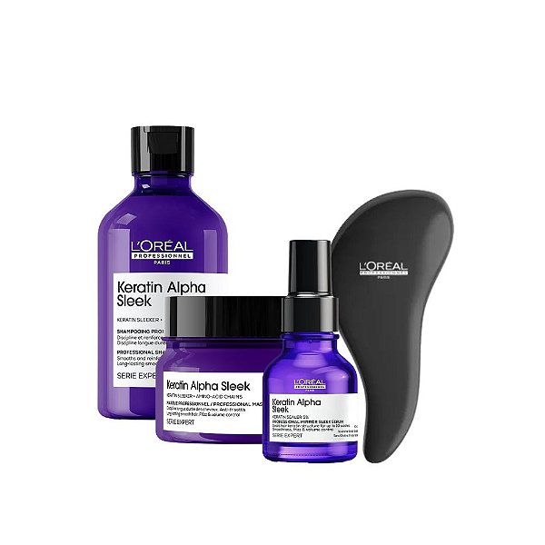 Kit L’Oréal Keratin Alpha Sleek - Shampoo + Máscara e Sérum + Escova