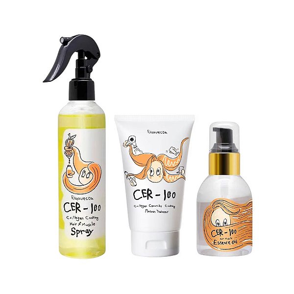 Elizavecca Kit CER-100 Antifrizz e Proteção Térmica – Leave-in + Spray Finalizador + Óleo