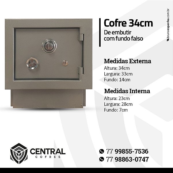 Cofre De Embutir 34cm Com Fundo Falso