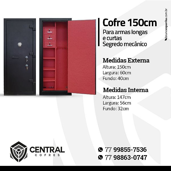 Cofre Para Armas Longas 150cm Segredo mecânico