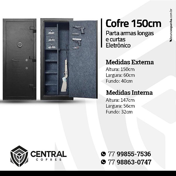 Cofre Para Armas Longas 150x60x40cm Segredo Eletrônico