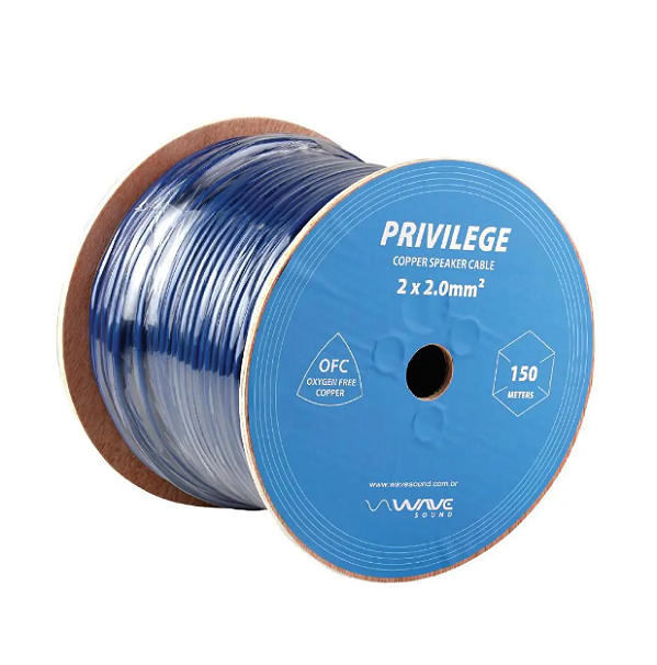 Cabo de Caixa de Som Wave Privilege 2x2mm | Cobre Puro OFC, Bobina 150m
