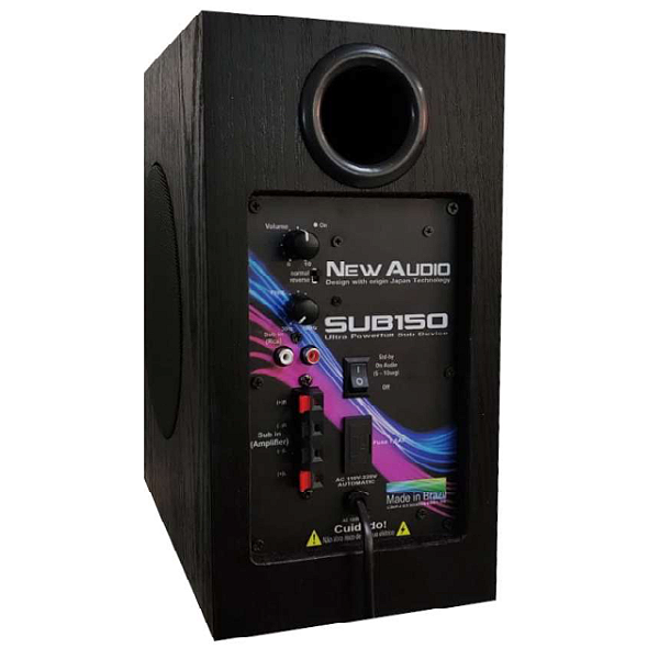 Subwoofer Ativo New Audio SUB150 Multi Position 6" 150W Gabinete de 16 cm Crossover 30 a 180 Hz
