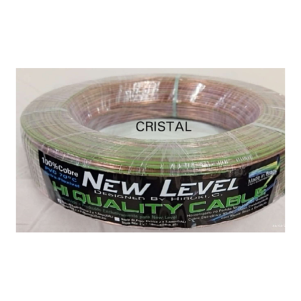 Cabo Paralelo New Level Hi Quality 2x1,5mm² Equivalência Elétrica 100% Cobre 300V Rolo 100m Cristal