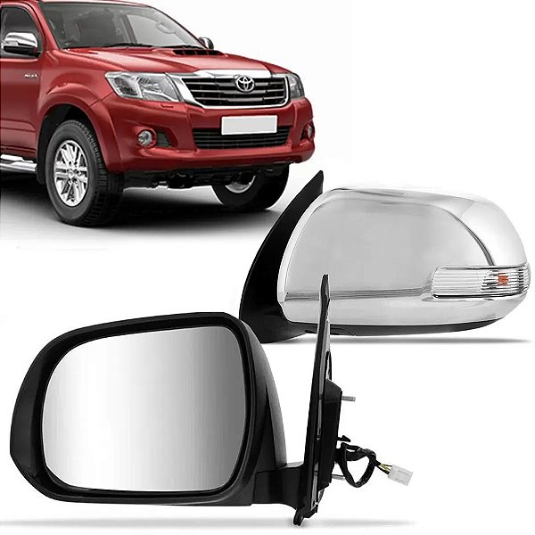Retrovisor da hilux toyota de 2013 em diante externo do lado esquerdo de modelo elétrico de cor cromada com pisca cod 21303
