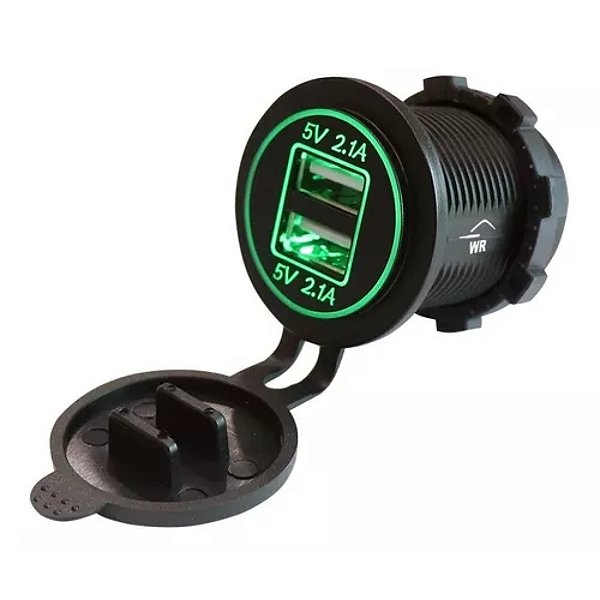 Tomada carregador usb 12v volmetro e chico 2 saidas cor verde cod toapbu95292