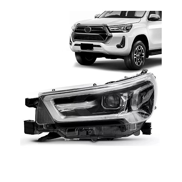 Farol da hilux srv toyota de 2021 a 2023 aro cromado lado esquerdo cod 32121