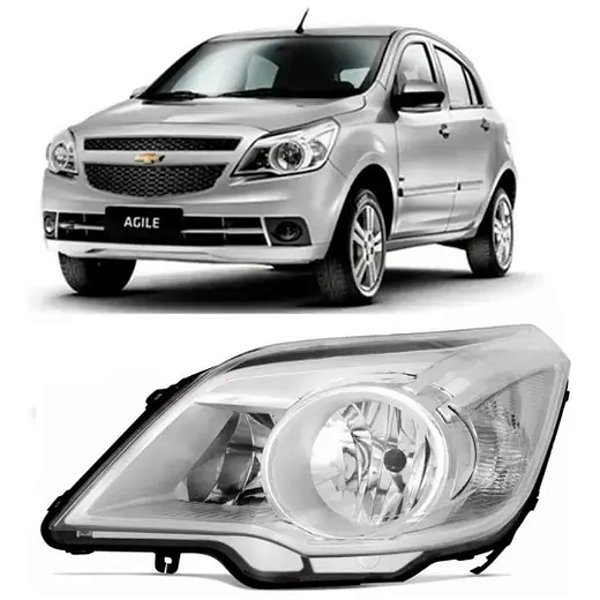 Farol do agile chevrolet de 2009 a 2014 montana chevrolet de 2011 a 2021 lado esquerdo na cor cromado cod 20067