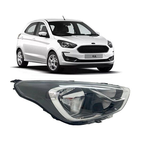 Farol do ka ford de 2019 a 2022 dianteiro lado direito cor preta e cromada cod 3055