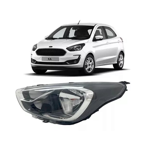 Farol do ka ford de 2019 a 2022 dianteiro lado esquerdo cor preta e cromada cod 30555