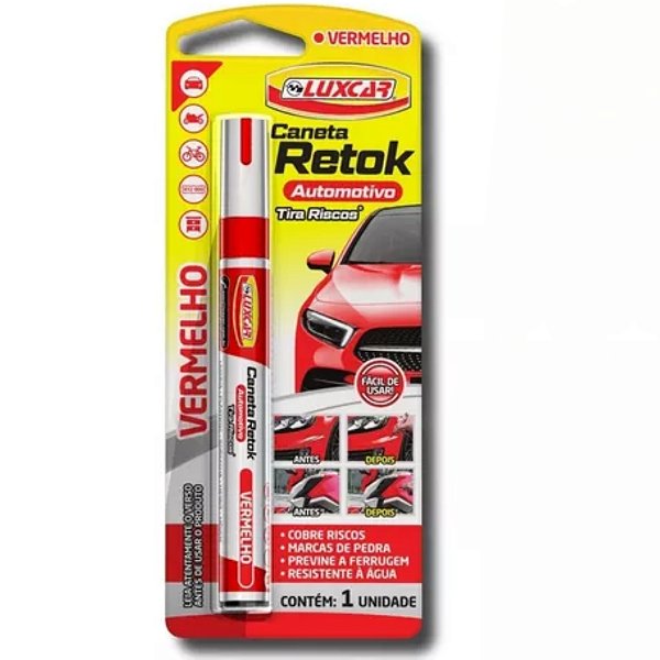 Caneta de retok automotivo tira riscos de cor vermelha luxcar cod 5094