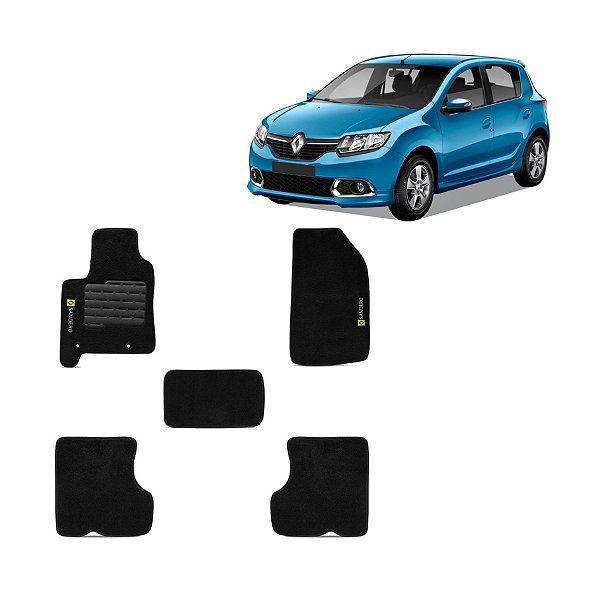 Tapete do sandero renault de 2015 5 peças de carpete preto flash cod 451955 5163
