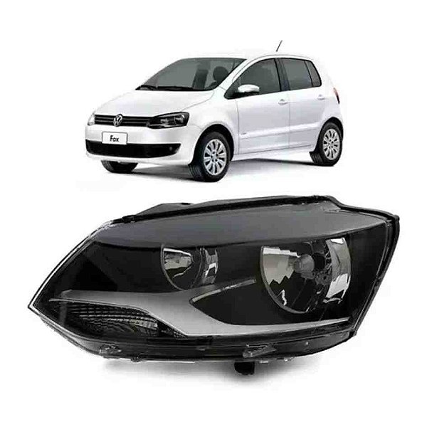 Farol do fox volkswagen de 2008 em diante para lâmpadas h3 e h7 com máscara negra do lado esquerdo cod 889657