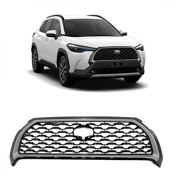 Grade do radiador corolla cross toyota de 2021 a 2024 cinza com moldura inferior do para choque e friso preto