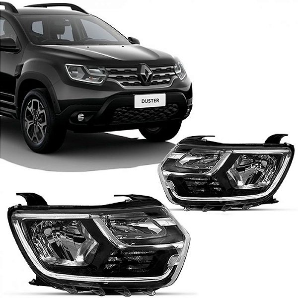 Farol duster renault de 2021 a 2024 lado direito manual com LED e com reator