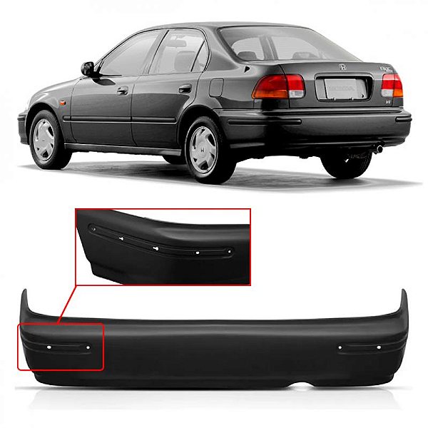 Para choque civic honda de 1996 a 1998 traseiro preto liso sedan com furo para moldura inferior do para choque