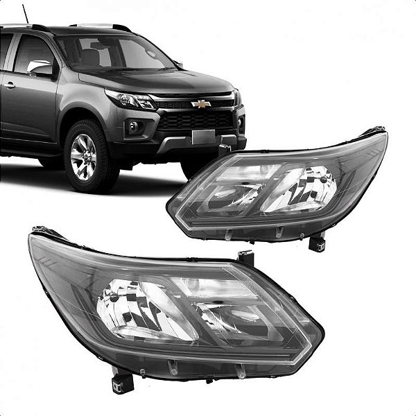 Farol s10 e trailblazer chevrolet de 2017 a 2024 lado direito cromado manual com friso preto sem LED sem reator