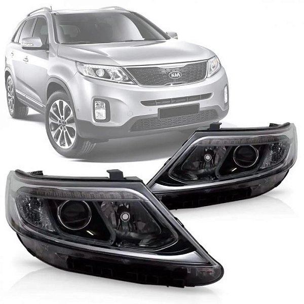Farol sorento kia de 2014 a 2015 lado direito preto elétrico com motor com LED com entrada para xenon