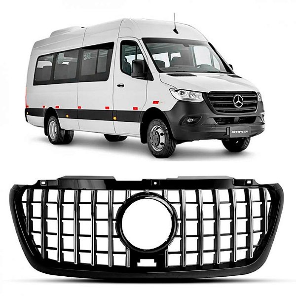 Grade do radiador sprinter mercedes benz de 2020 a 2025 com carcaça preta com friso cromado e moldura para emblema