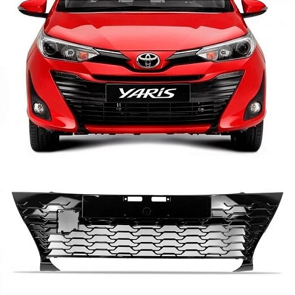 Grade de para choque yaris toyota de 2018 a 2023 dianteira central preto brilhante
